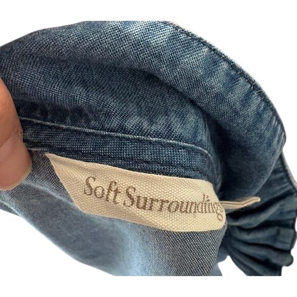Soft Surroundings Ruffle Collar Chambray Blouse Size XL Button Down Top - Picture 4 of 6